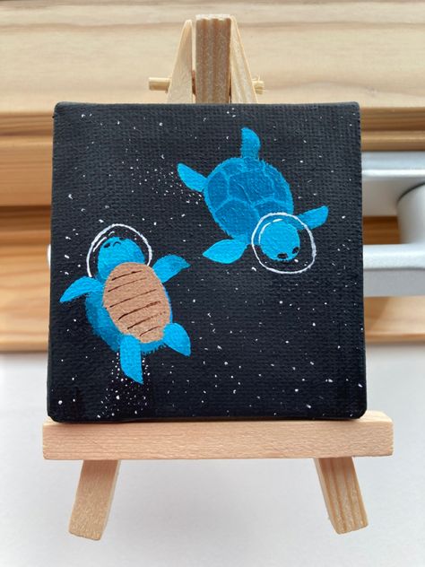 Tiny Canvas Ideas Easy, Cute Turtle Painting Easy, Cute Painting Ideas On Canvas Easy Aesthetic, Painting Ideas Tiny Canvas, Things To Paint On Square Canvas, Canvas Painting Ideas Square, Small Square Painting Ideas, Cute Small Canvas Painting Ideas, Painting Ideas Square Canvas