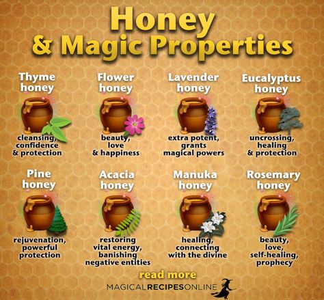 Honey Magical Properties, Spells, Rituals - Magical Recipes Online Kitchen Witch Recipes, Magickal Herbs, Magic Herbs, Kitchen Witchery, Lavender Honey, Magical Herbs, Witchcraft Spell Books, Herbal Magic, Spells Witchcraft