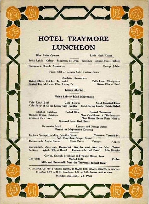 Traymore Hotel, Beef Rib Roast, Luncheon Menu, Hotel Menu, Lobster Salad, Chicken Tetrazzini, How To Boil Rice, Menu Food, Spain Food