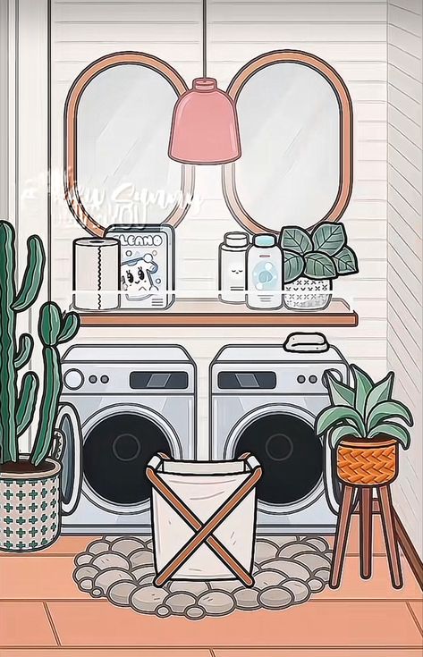 Aesthetic Toca Boca Fall House, Tocaboca Laundry Room, Toca Boca Chill Room Ideas, Toca Boca Costal Bedroom, Toca Boca Laundry Ideas, Toca Boca Washing Room Ideas, Toca Boca Workout Room, Laundry Room Toca Boca, Toca Boca Room Ideas Living Room