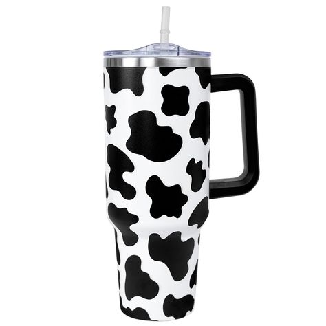 PRICES MAY VARY. Cow Print Tumbler: This cow print cup is made of food-grade-quality stainless steel. And the stainless tumbler is printed with a clear cow print pattern, the beautiful unique pattern design makes it creative. Includes a 40 oz tumbler with handle, a threaded lid, and a straw, which can make you drink in two ways. 40 Oz Tumbler with Handle and Straw: The 40 ounce tumbler with handle has a large 40oz capacity helps you hold more water at once, and is easy to hold. The lower narrowi Stanley Cow Print Cup, Cute Cow Things, Cow Print Items, Cow Stanley Cup, Cute Cow Stuff, Cow Print Stuff, Cow Print Cup, Cow Print Tumbler, 40 Oz Tumbler With Handle