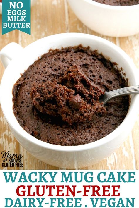 Gluten Free Mug Cake Easy, Vegan Gf Mug Cake, Gluten And Dairy Free Mug Cake, Gluten Free Vegan Mug Cake, Gf Df Mug Cake, Simple Dairy Free Dessert, Gluten Free Chocolate Mug Cake, Gluten Free Mug Cake, Wacky Cake