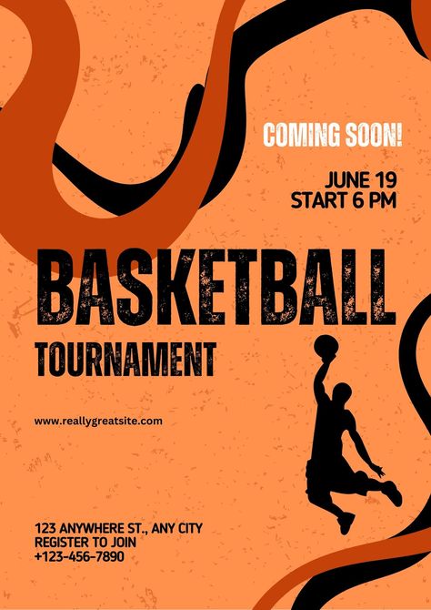 Basketball Tournament Poster, Tournament Poster, Basketball Tournament, Black And Orange, Canva Templates, Poster Template, Basketball, Orange, Canvas