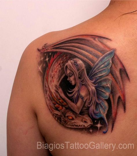 Dragon And Fairy Tattoo, Dragon And Fairy, Fairies Tattoo, Fairy Tattoos, Fantasy Tattoo, Dragon Fairy, Mystical Tattoos, Tattoo Pictures, Fairy Tattoo Designs