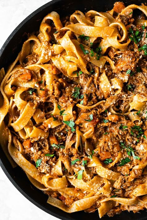 Braised Pork Ragu Recipe (Stovetop, Slow Cooker & Pressure Cooker) Empty Freezer, Braised Pork Ragu, Ragu Pappardelle, Pork Braised, Pappardelle Recipe, Delish Dinners, Pork Pasta, Braised Pork Shoulder, Pork Ragu