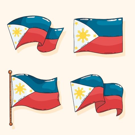 Hand drawn philippine flags | Premium Vector #Freepik #vector #design-pack #collection #hand-drawn #country-flags Filipino Ideas Design, Buwan Ng Wika Design Ideas, Flag Philippines Design, Filipino Doodle Art, Philippine Poster Design, Filipino Slogan Ideas Design, Nationalism Poster Philippines Drawing, Filipino Flag Drawing, Philipino Flag