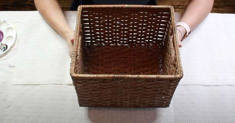 Driftwood Finish DIY | Hometalk Driftwood Finish Diy, Diy Storage Baskets, Diy Storage Basket, Paint Wicker Basket, Organizing Small Spaces Bedroom, Pale Grey Paint, Pottery Barn Hacks, Cheap Baskets, Repurpose Diy