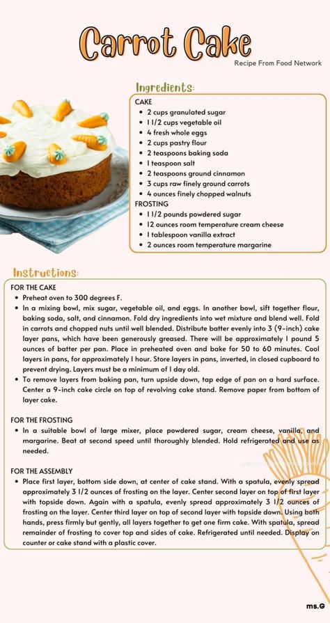 Simple Bake Recipes, Beginning Baking Easy Recipes, Small Cake Recipes, Yummy Baking Recipes, Homemade Dessert Recipes, Carrot Cake Recipe Homemade, What To Bake, Carrot Cake Recipe Easy, Homemade Recipe Books