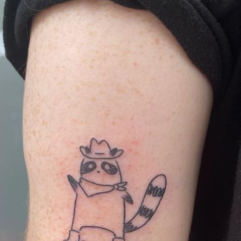 Silly Tattoos, Racoon Tattoo, Raccoon Tattoo, Simple Tattoo, Racoon, Simple Tattoos, Tattoo Ideas, Cowboy, Tattoos