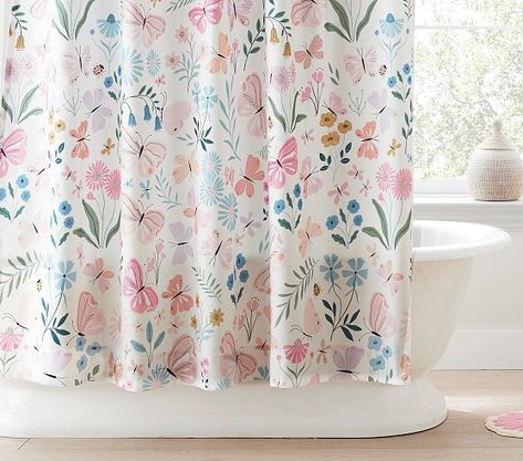 Butterfly Shower Curtain, Kids Shower Curtain, Girls Bathroom, Towel Collection, Floral Jacquard, Pottery Barn Teen, Kids' Bathroom, Bath Mats, Fun Prints