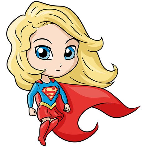 How to Draw Chibi Supergirl: Step 10 Supergirl Cartoon, Supergirl Drawing, Chibi Superhero, Superhero Cartoon, Drawing Superheroes, Chibi Girl, Drawing Tutorial Easy, Girl Superhero, Chibi Drawings