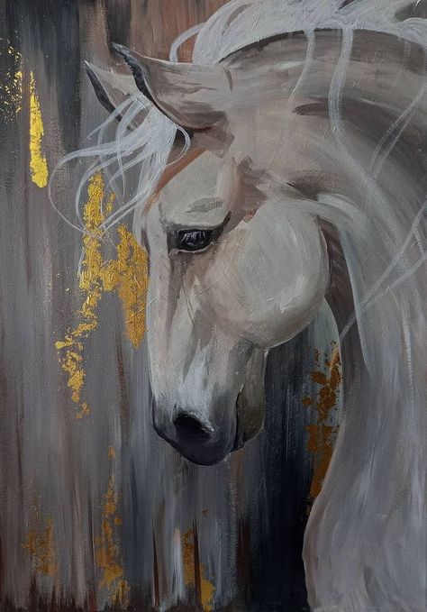 Modern Horse Artwork, Gold Horse Painting, Abstract Painting Horse, Abstract Horse Art Modern, Paintings Of Horses On Canvas, Whimsical Horse Art, Contemporary Acrylic Painting, Painting Horses Acrylic, Animal Painting Ideas On Canvas