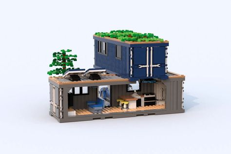 Modern Lego House Ideas, Lego Shipping Container, Lego House Exterior, Lego Modular Buildings Ideas, Lego Container, Lego House Roof Ideas, Lego 3d, Lego Truck, Lego Inspiration