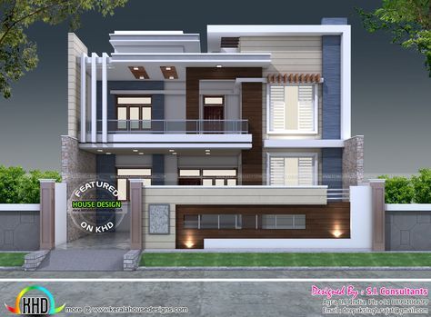 35'x 60'  Decorative style contemporary home 3 Storey House Design, Indian House Plans, 2 Storey House Design, Small House Front Design, Two Story House, Best Modern House Design, Small House Elevation Design, Small House Design Exterior, Kerala House Design