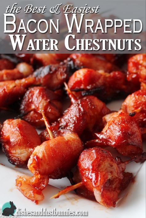 Bacon Wrapped Water Chestnuts Recipe, Bacon Wrapped Water Chestnuts, Husbands Birthday, Chestnut Recipes, Dust Bunnies, Bacon Appetizers, Easy Bacon, Water Chestnuts, Favorite Appetizers