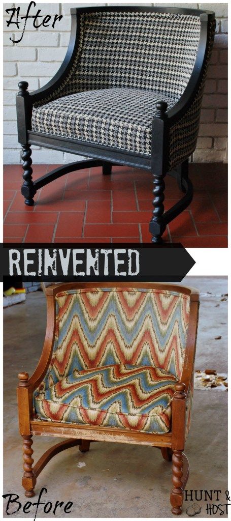 Houndstooth Fabric, Chair Makeover, Black Houndstooth, My Favorite Color, Round Decor, Flipping Furniture, Redo Furniture, Furniture Inspiration, Repurposed Furniture