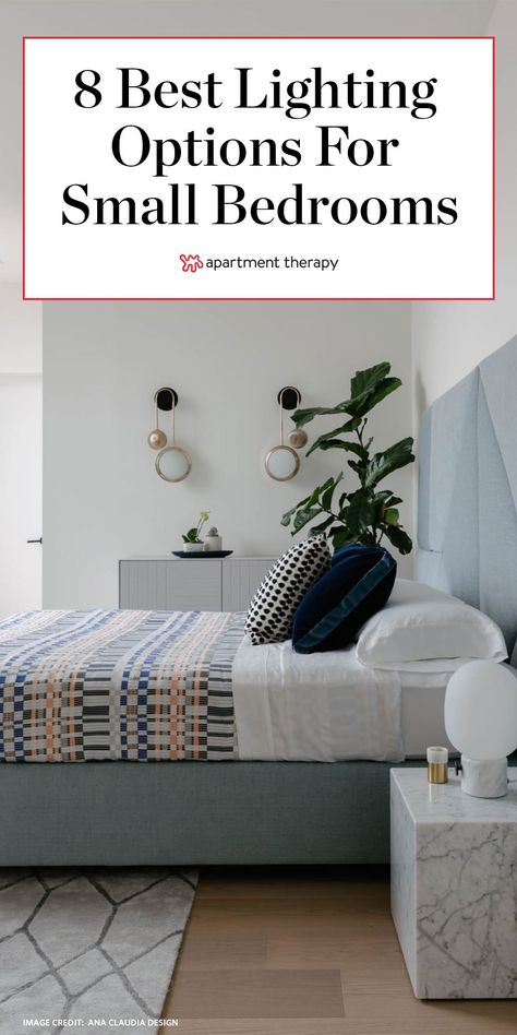 Not sure what lights to use in your own tiny bedroom? We asked interior designers what small space lighting solutions they swear by, and here’s what they had to say.  #bedrooms #bedroomideas #lighting #lightfixtures #naturallighting #moodlighting #wallsconces #bedroomdecor #bedroomdecorideas #smallspaces #smallspacedecor Lighting For Small Bedroom, Bed Lamp Ideas, Over Bed Lighting, Small Bedroom Lighting Ideas, Small Bedroom Lighting, Bedroom Lighting Ideas, Space Lighting, Cool Brown, Bed Lamp