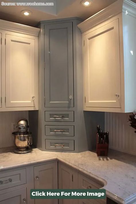 Countertop Corner Cabinet, Corner Pantry Countertop, Corner Cabinet To Countertop, Corner Cabinet On Countertop, Corner Pantry Next To Sink, Angled Upper Corner Kitchen Cabinet, Small Kitchen Upper Corner Cabinet Ideas, Corner Counter Cabinet, L Shape Counter Kitchen