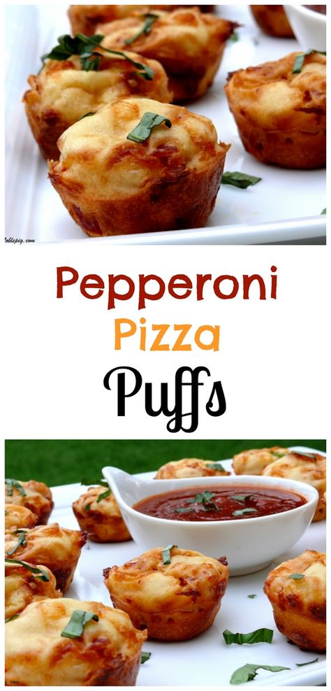 Pepperoni Pizza Puffs + VIDEO Pepperoni Pizza Puffs, Pizza Puffs, Puff Recipe, Pizza Bites, Recipes Appetizers And Snacks, Perfect Appetizers, Go Crazy, Game Day Food, Appetizers For Party