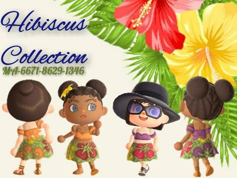 From Neeko at Instagram.com/isle_of_syren Acnh Tropical Outfit, Acnh Tropical Outfit Code, Acnh Tropical Clothes, Acnh Tropicore Clothes, Animal Crossing Tropical Villagers, Acnh Tropicore, Tropicore Acnh, Tropical Outfits, Motif Acnl