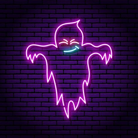 Purple Neon Sign, Purple Neon, A Brick Wall, Professional Logo, Brick Wall, Neon Sign, His Eyes, Premium Vector, Ghost