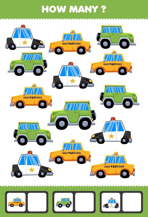 Education game for children searching and counting activity for preschool how many transportation taxi jeep police car Activity For Preschool, Background For Powerpoint Presentation, Counting Cars, Counting Activity, Game For Children, Counting Activities, Police Car, Cityscape Photos, Logo Banners