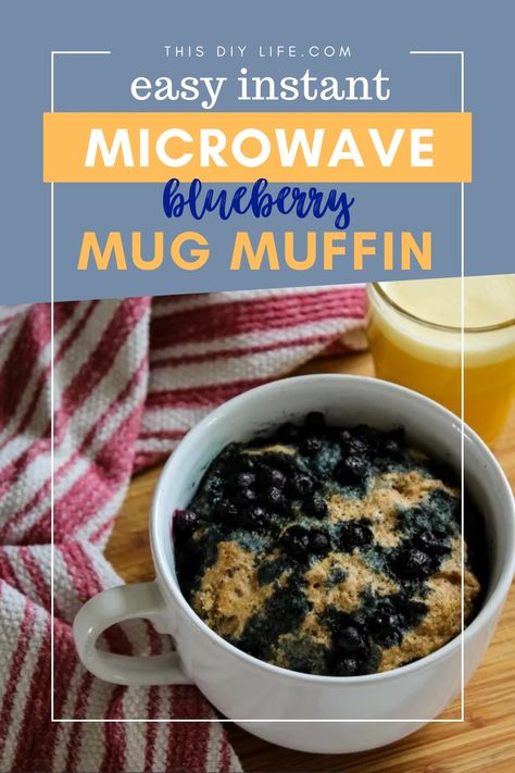 In minutes you can make a personal blueberry microwave muffin in a mug! A healthy and delicious breakfast. This microwave mug muffin is vanilla blueberry, but you can use this recipe with any fruit combination. A great breakfast for teens - filling and hearty. Microwave Muffin In A Mug, Breakfast For Teens, Oatmeal Blueberry Muffins Healthy, Microwave Muffin, Mug Muffin, Mug Dessert Recipes, Microwave Oatmeal, Blueberry Yogurt Muffins, Blueberry Protein Muffins