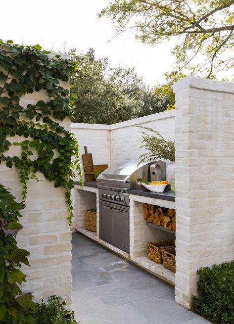 Marie Flanigan, Outdoor Bbq Area, Outdoor Kitchen Ideas, Patio Kitchen, Countertop Design, Have Inspiration, Bbq Area, White Brick, Outdoor Bbq