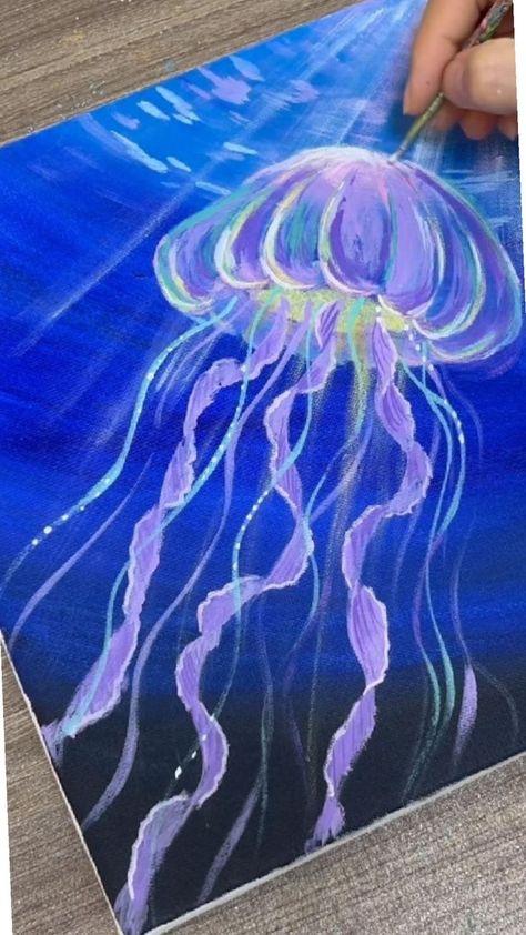 Canvas Painting Projects, Canvas Art Painting Abstract, Jellyfish Painting, Underwater Painting, Arte Indie, Canvas Painting Tutorials, Cute Canvas Paintings, Easy Canvas Art, Painting For Beginners