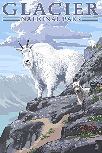 Kids Lantern, Canada Mountains, Kootenay National Park, Montana Art, Montana Mountains, Glacier National Park Montana, Wood Postcard, Retro Travel Poster, Mountain Goat