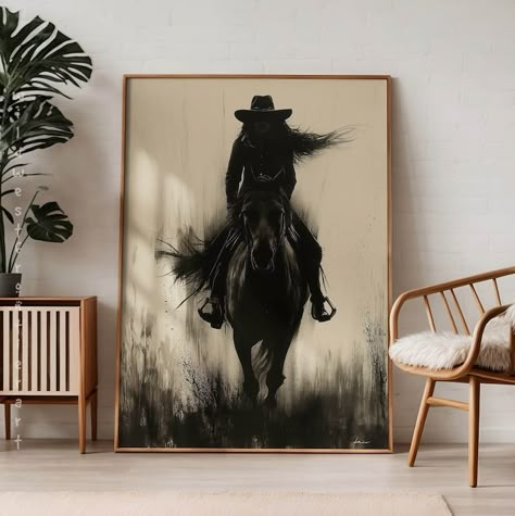 Western Room Decor, Gift for Her, Cowgirl Wall Art, Texas Gift, Rodeo Print, Boho Wall Art, Illustration Print, Horse Decor - Etsy High Desert Decor, Gothic Western Art, Horse Western Aesthetic, Cowgirl Chic Decor, Aztec Wall Stencil, Small Western Bedroom Ideas, Modern Western Bathroom, Cowhide On Wall Ideas, Western Chic Bedroom