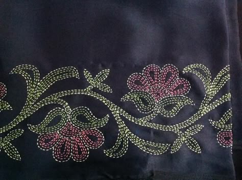 Embroidery Sashiko, Patterns Flowers, Kantha Embroidery, Fabric Butterfly, Redwork Embroidery, Sashiko Embroidery, Aari Embroidery, Embroidery Works, Suits Design