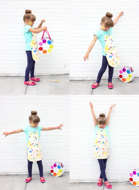 Fun and simple costume for kids: a little artist! Check out the full tutorial for the costume and the palette trick or treat basket. Diy Halloween Dress, Artist Costume, Career Costumes, School Spirit Days, Treat Basket, Career Day, Costume For Kids, Handmade Costumes, Easy Costumes