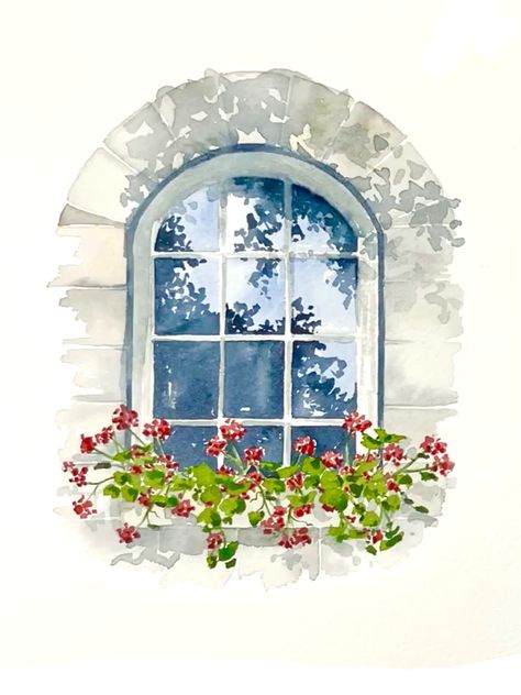 Watercolour Window, Box With Flowers, Colored Pencil Drawings, Watercolor Paintings Nature, Watercolour Inspiration, Watercolor Paintings Easy, Cat Air, Watercolor Flower Art, 수채화 그림