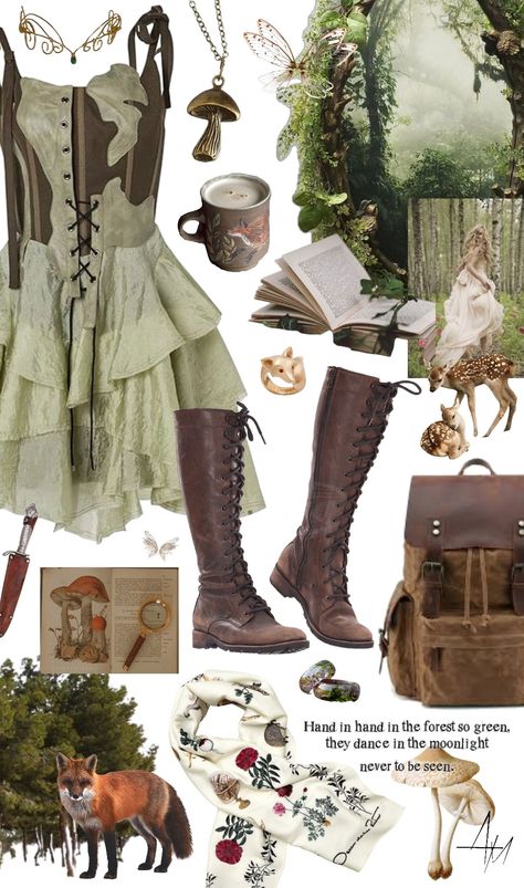 forest fairy Enchanted Garden Theme Outfit, Witchy Fairy Aesthetic Outfits, Enchanted Forest Aesthetic Outfit, Forest Fairy Aesthetic Outfit, Fairytail Outfits, Woodland Fairy Outfit, Enchanted Forest Outfit Ideas, Forest Outfit Aesthetic, Enchanted Forest Outfit