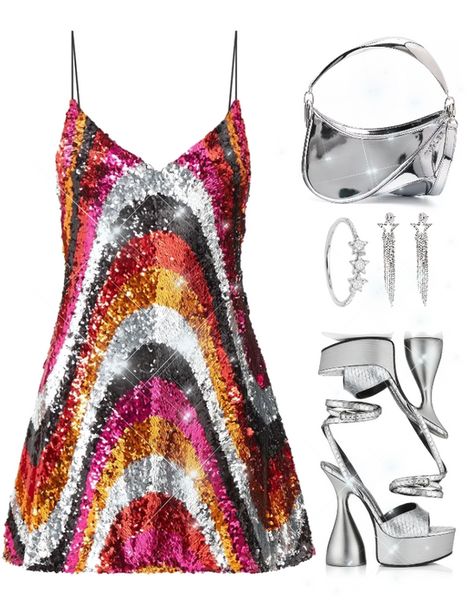 Disco Inspired Dresses, Semi Formal Disco Outfit, 70s Saturday Night Fever Outfits, 70s Disco Outfit Inspiration, Disco Hoco Theme Outfit, Disco Inspired Dress, Disco Formal Outfit, Disco Homecoming Theme Outfits, Disco Homecoming Theme Dress