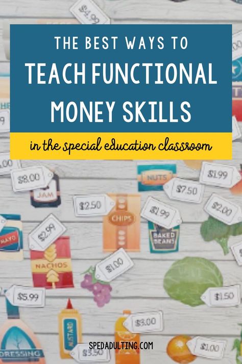 Functional money skills are an important aspect to independent living. Practicing functional math skills in the classroom allows your students to learn to identify money, practice using a budget and making financial decisions. Functional math skills allow your students to practice social skills while purchasing an item or making change. Practicing these skills in the special education classroom will also help your students prepare for community based instruction and develop important life skills Functional Math Activities, Teaching Money Special Education, Money Skills For Special Education, Functional Math Special Education, Functional Skills Special Education, Middle School Life Skills Classroom, Life Skills Activities For Special Needs, Functional Life Skills Special Education, Money Practice