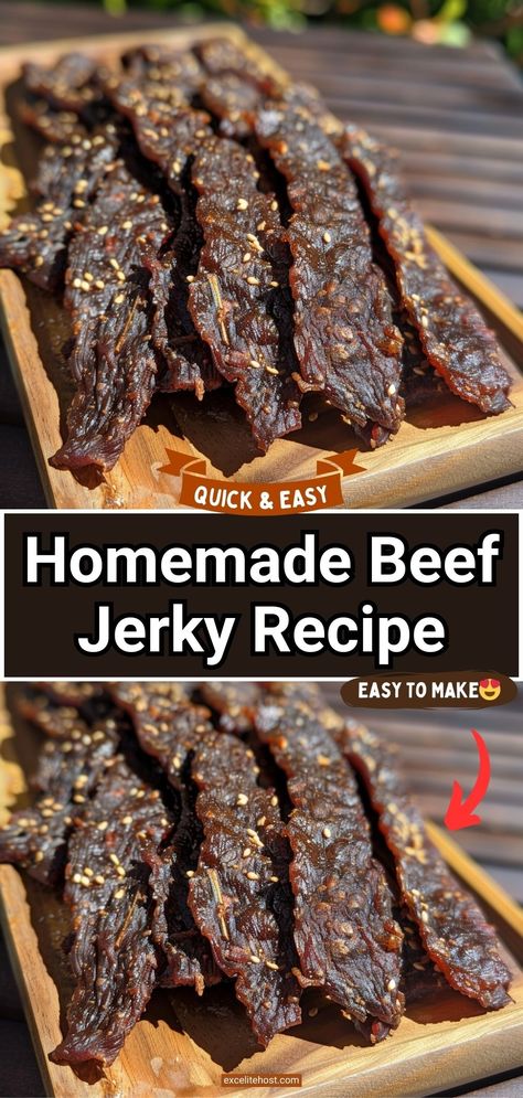 Homemade Beef Jerky Ground Beef Jerky Recipe, Venison Meals, Jerky Marinade Recipes, Beef Jerky Recipe Dehydrator, Homemade Beef Jerky Recipe, Jerky Recipes Dehydrator, Deer Jerky Recipe, Make Beef Jerky, Venison Jerky Recipe