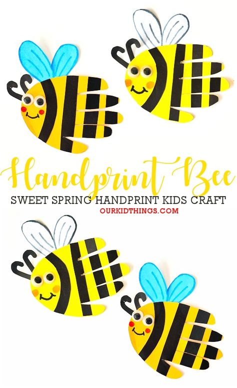 Handprint Bee Craft - Our Kid Things Bumblebee Handprint Craft, Handprint Bee, Bee Handprint Craft, Bumble Bee Crafts For Toddlers, Handprint Butterfly, Bumble Bee Craft, Grandparents Day Crafts, Movie Crafts, May Crafts