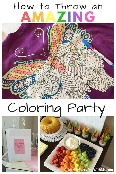 Fun tips for throwing an amazing coloring party where you and your friends can unwind and relax while getting the creative juices flowing. Coloring Party, Hosting Ideas, Painting Parties, Gathering Ideas, Party Tablescapes, Color Party, Coloring Techniques, Books Pages, Coloring Tips