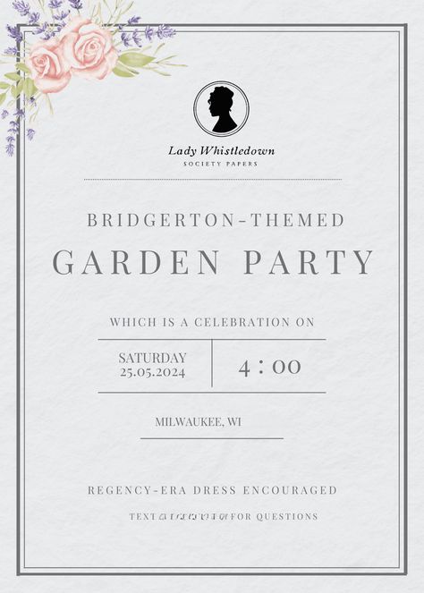 Bridgerton Party mood board - Sunshine with Savannah Bridgerton Tea Party Invitation, Bridgton Theme Party, Bridgerton 30th Birthday Party, Bridgeton Party Ideas, Bridgerton Party Invitation, Diamond Of The Season Bridgerton Party, Bridgeton Party Theme, Bridgerton Invitation Ideas, Bridgestone Theme Party