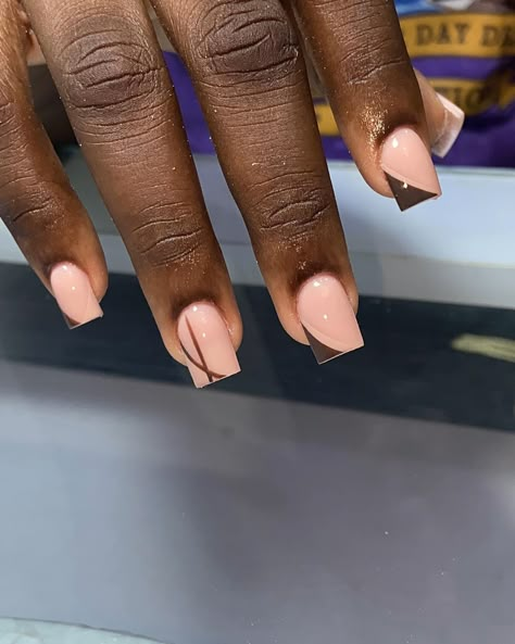 Short nails are so cute 🥰 #shortnails #nailart #brownnails #squarenails Chocolate Brown Short Nails, Short French Tip Fall Nails, Short Square Autumn Nails, Brown Nail Inspo Short, Short Stubby Nail Designs, Fall Short Acrylics, Short Fall Nails Black Women, Short Square Gel Nails Fall, Really Short Square Nails