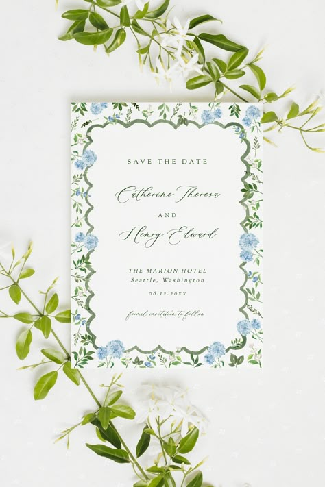 Blue Hydrangea Save the Date Template, Floral Watercolor Wedding Invite, Hydrangea Wedding Invitation Template, Light Blue, Grandmillennial - Etsy Hydrangea Wedding Invitations, Blue Hydrangea Wedding, Blue Green Wedding, Hydrangea Wedding, Hydrangeas Wedding, Floral Save The Dates, Save The Date Template, Watercolor Floral Wedding Invitations, Blue Wedding Invitations