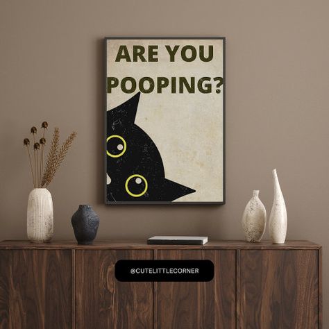 $31.25 | Black cat Are you pooping retro Poster | Halloween Poster | pooping, are you pooping, black cat, cute, funny, humor, bathroom, restroom, halloween, vintage Quirky Apartment, Black Cat Poster, Bathroom Canvas Art, Quirky Bathroom, Quirky Wall Art, Funny Black Cat, Bathroom Posters, Funny Home Decor, Funny Bathroom Decor