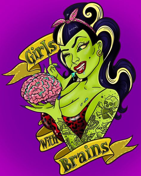 Zombie Pinup Art, Zombie Pin Up Tattoo, Zombie Pinup Tattoo, Psychobilly Aesthetic, Zombie Burlesque, Zombie Mushroom, Psychobilly Art, Zombie Pin Up Girl, Pin Up Zombie