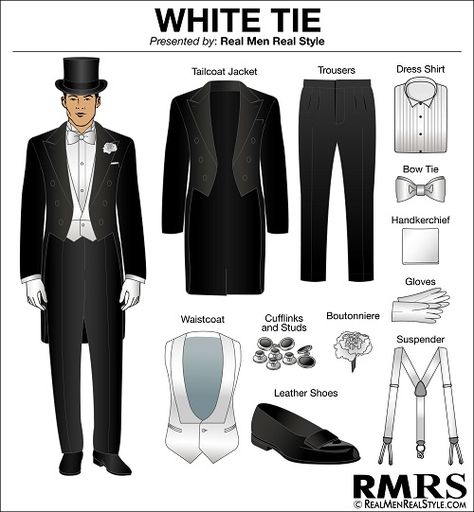 How do you build a wardrobe?  Have you walked into a store and been overwhelmed at the options that are available?  Or maybe you look in your closet and you want to know if you have everything you need? How can you tell if your wardrobe is good?  In the spirit of maximizing time, let's quickly Suits Men White, White Tie Suit, Suit Etiquette, White Tie Dress Code, White Tie Wedding, Evening Weddings, Dress Code Guide, White Tie Event, White Tie Dress