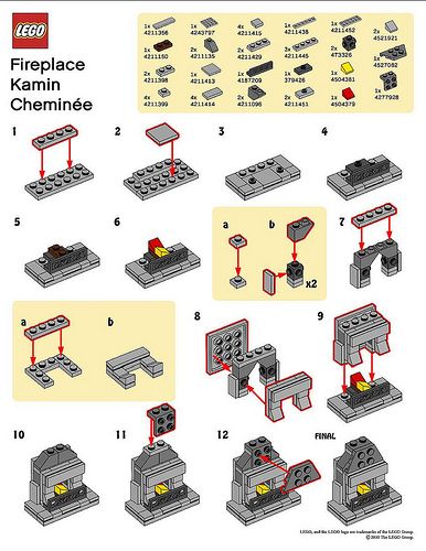 LEGO MMMB - November '10 (Fireplace) Instructions Lego Blueprint, Instructions Lego, Lego Winter, Lego Furniture, Lego Challenge, Lego Building Instructions, Construction Lego, Lego Christmas, Lego Diy