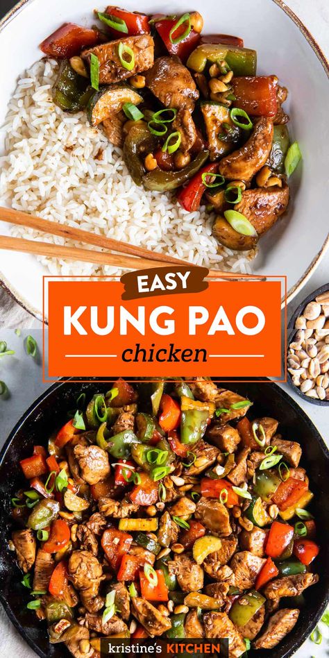 Kung Pao Chicken is a spicy Chinese stir-fry made with chicken, vegetables and peanuts in a flavorful sauce. This easy recipe uses simple ingredients that you can find in any grocery store. Serve it with rice for a healthy dinner. Healing Kitchen, Cabin Decorations, Turkey Ideas, Chinese Cooking Recipes, Healthy Family Dinners, Easy Chinese Recipes, Favorite Recipes Dinner, Turkey Dishes, Thai Dishes