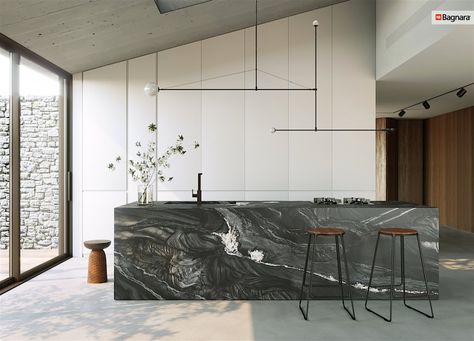 Black Quartzite, Kitchen Styling Modern, Marble Trend, Quartzite Countertops, Black Granite, Kitchen Worktop, Kitchen Collection, Wall Cladding, Kitchen Style