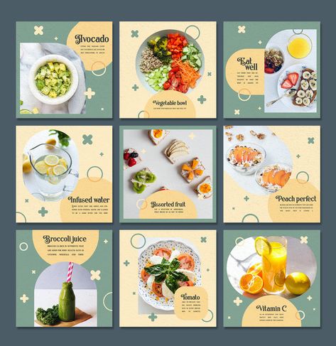 Healthy Food Instagram Post Templates AI - Size 1080×1080 px Bakery Ads, Food Instagram Post, Healthy Food Instagram, Instagram Design Layout, Instagram Branding Design, Instagram Feed Planner, Instagram Feed Layout, Food Template, Desain Editorial